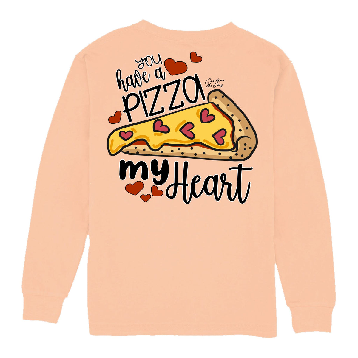 Kids' Pizza My Heart Long Sleeve Pocket Tee Long Sleeve T-Shirt Cardin McCoy Peach XXS (2/3) 