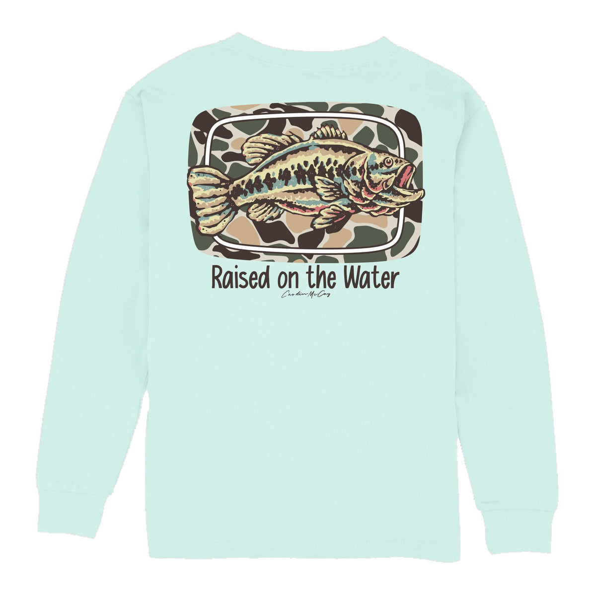 Kids' Raised in the Water Fish Long Sleeve Pocket Tee Long Sleeve T-Shirt Cardin McCoy Blue Mint XXS (2/3) 