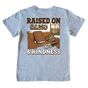 Kids' Raised on Camo and Kindness Short-Sleeve Tee Short Sleeve T-Shirt Cardin McCoy Heather Gray XXS (2/3) Pocket