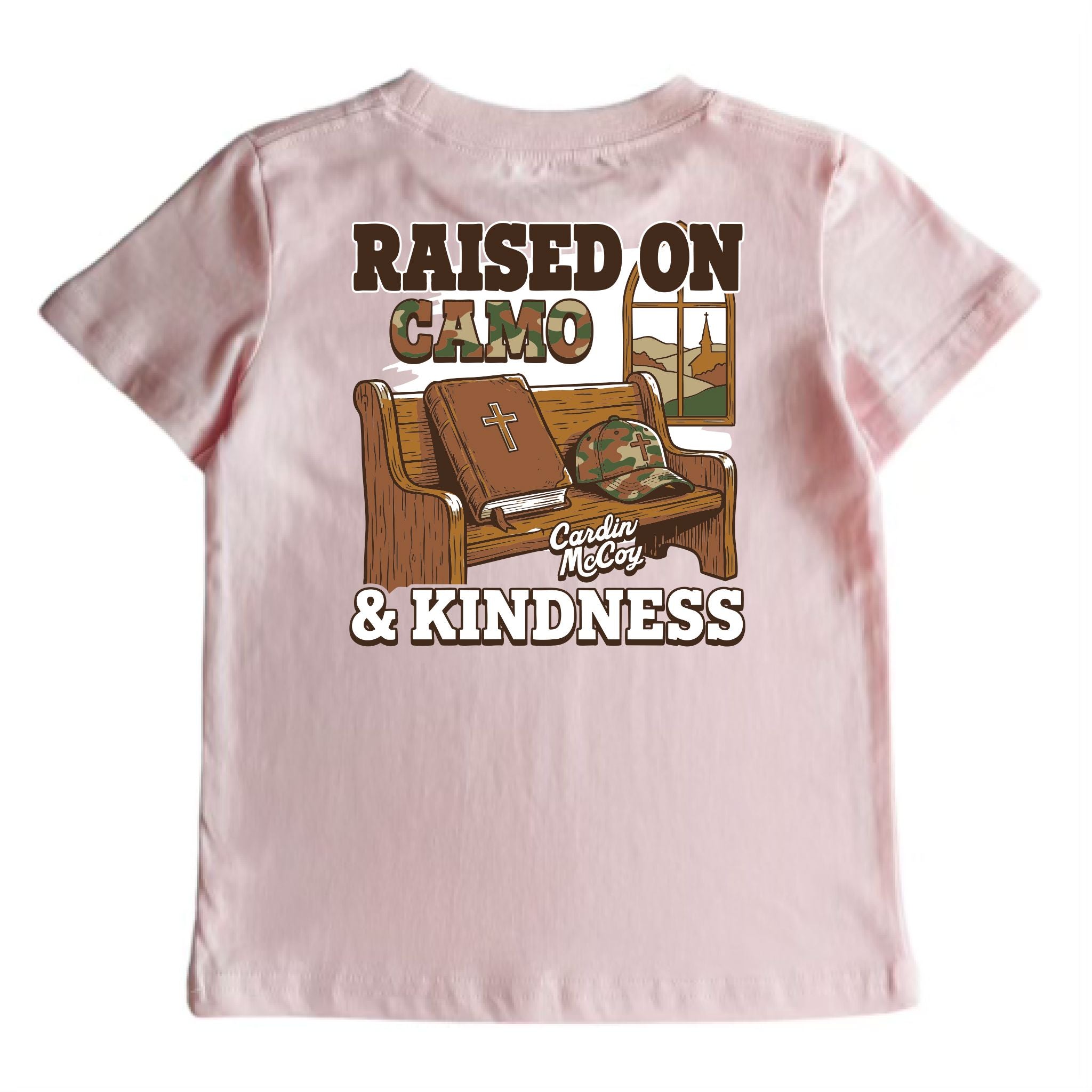 Kids' Raised on Camo and Kindness Short-Sleeve Tee Short Sleeve T-Shirt Cardin McCoy Light Pink XXS (2/3) Pocket
