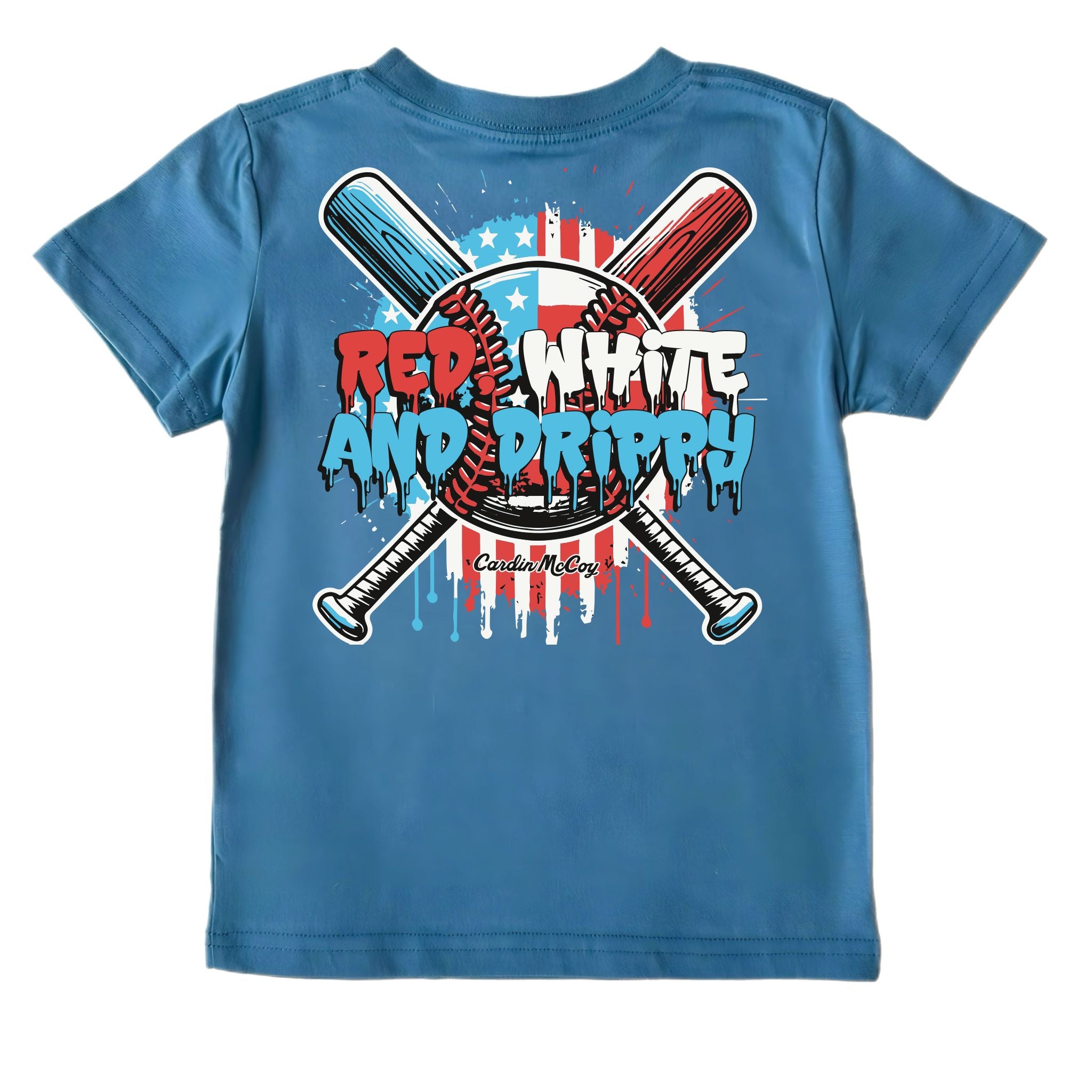 Kids' Red, White and Drippy Short-Sleeve Tee Short Sleeve T-Shirt Cardin McCoy Blue XXS (2/3) Pocket