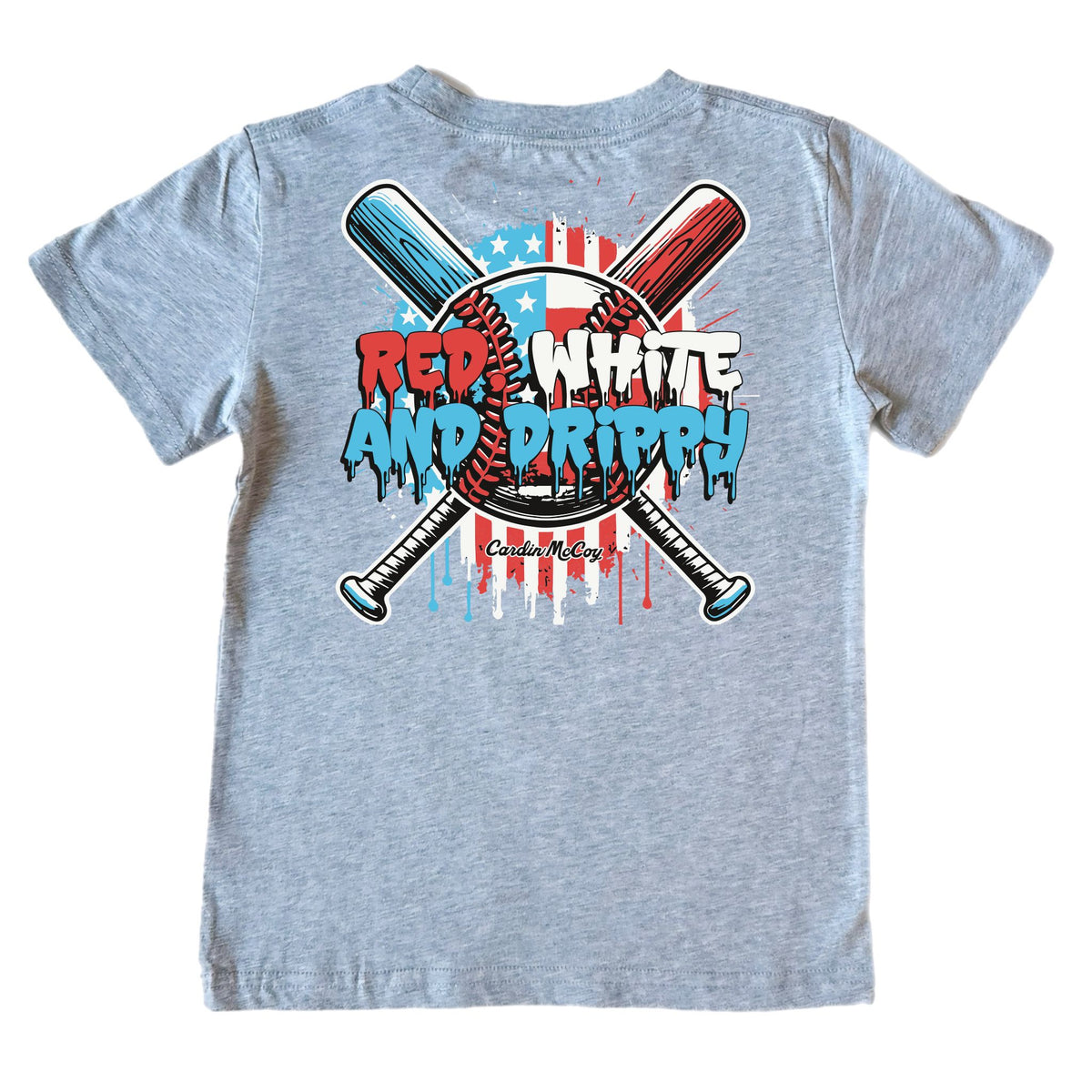 Kids' Red, White and Drippy Short-Sleeve Tee Short Sleeve T-Shirt Cardin McCoy Heather Gray XXS (2/3) Pocket
