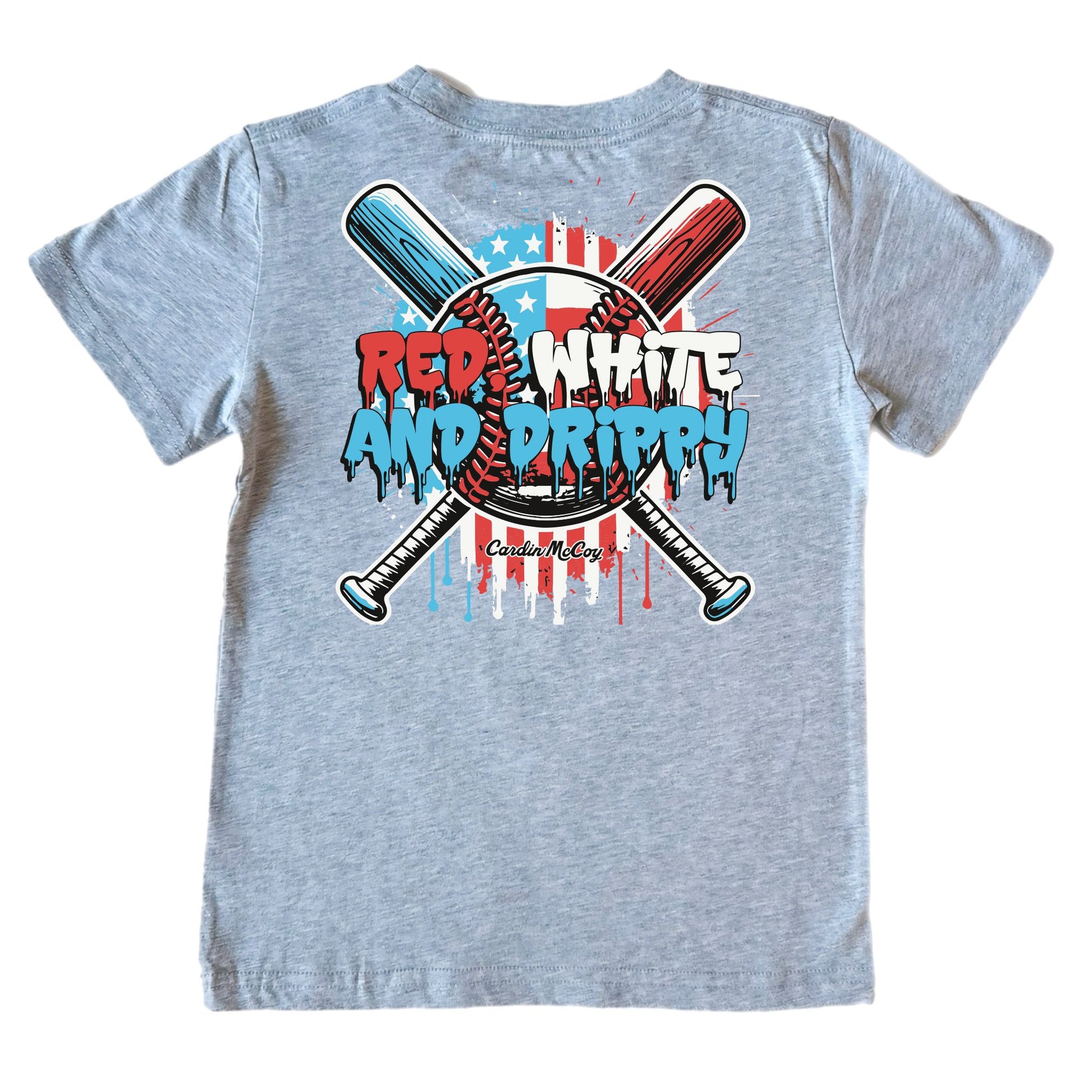 Kids' Red, White and Drippy Short-Sleeve Tee Short Sleeve T-Shirt Cardin McCoy Heather Gray XXS (2/3) Pocket