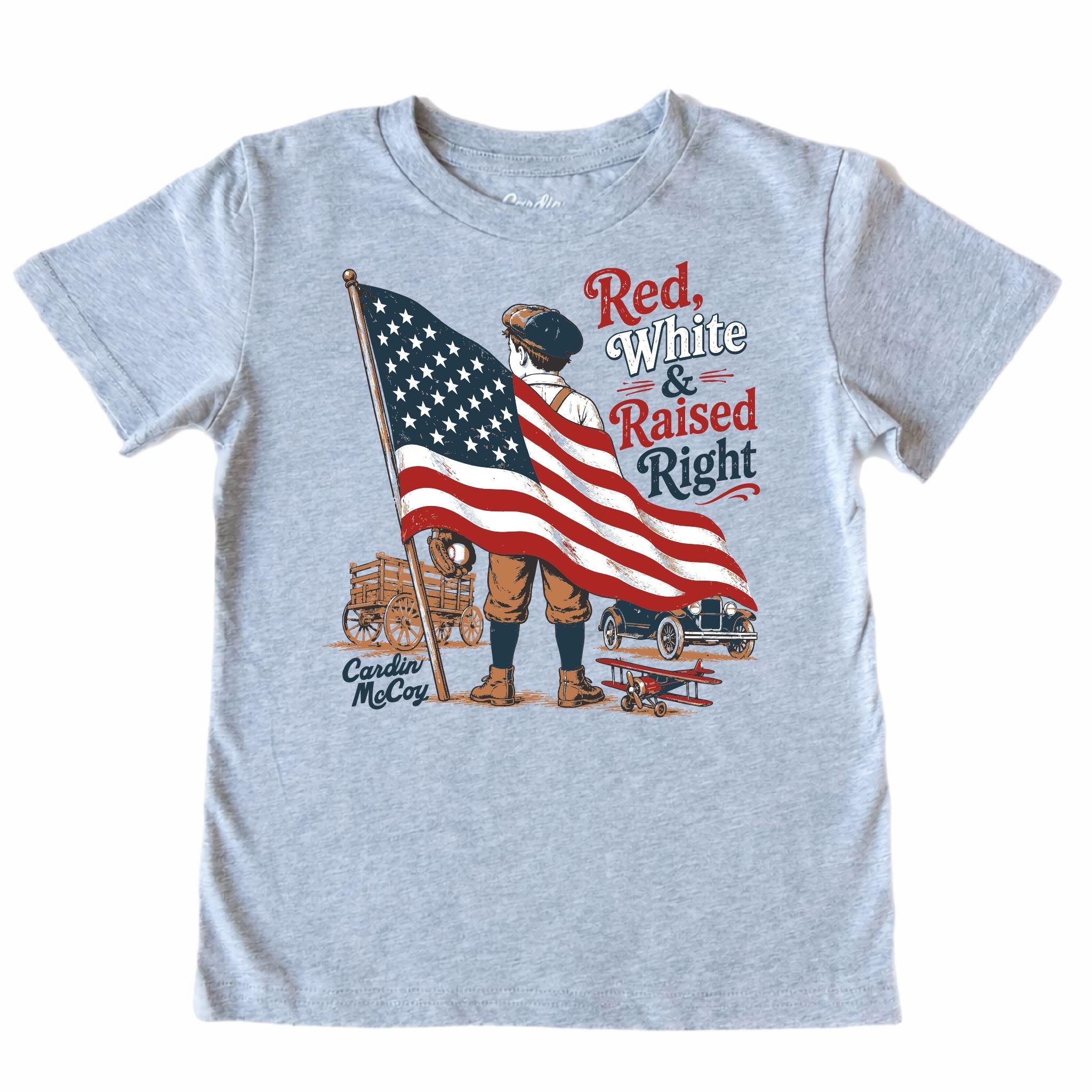 Kids' Red, White & Raised Right Front Design Short-Sleeve Tee Short Sleeve T-Shirt Cardin McCoy Heather Gray XXS (2/3) Front
