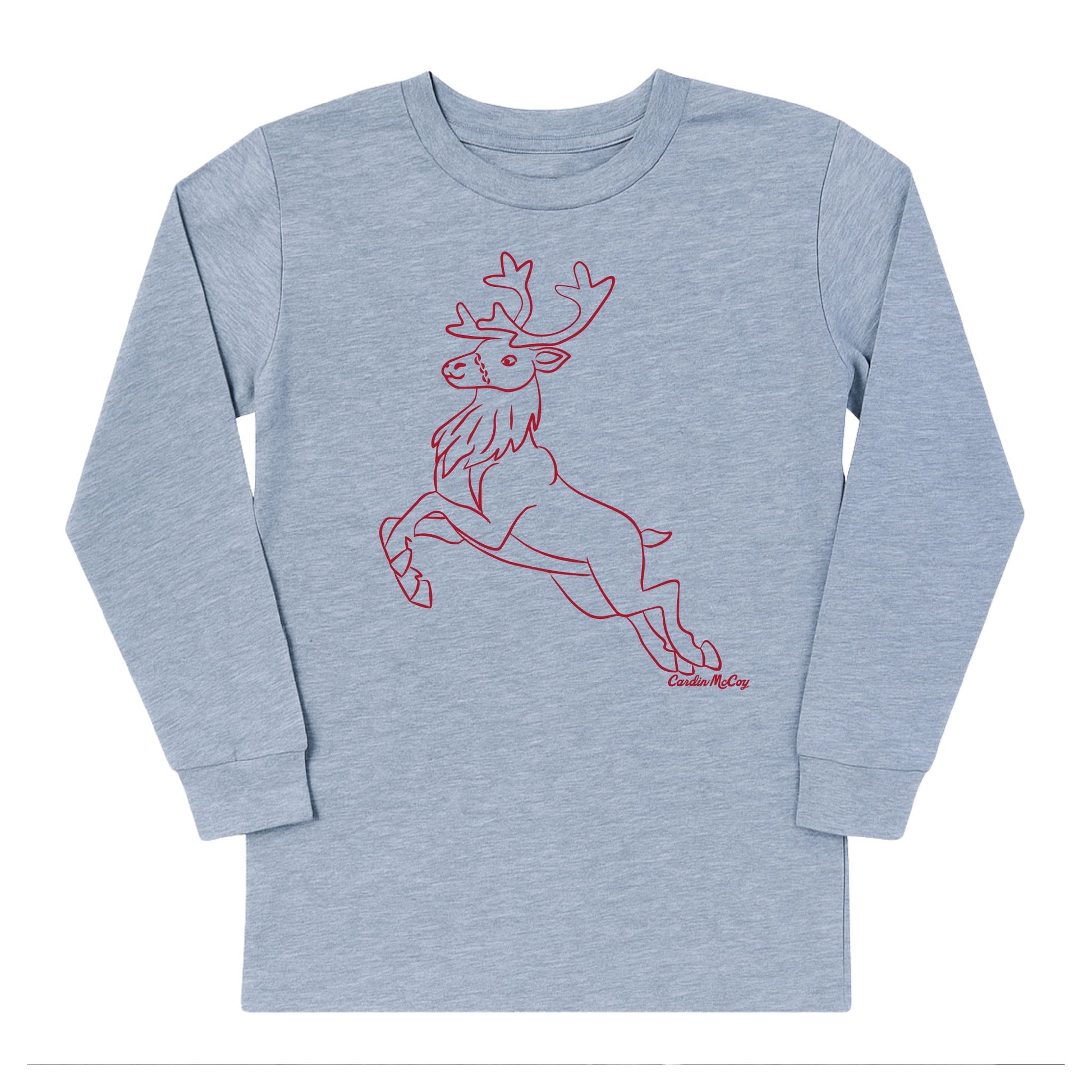 Kids' Reindeer Sketch Front Long-Sleeve Tee Long Sleeve T-Shirt Cardin McCoy Heather Gray XXS (2/3) No Pocket