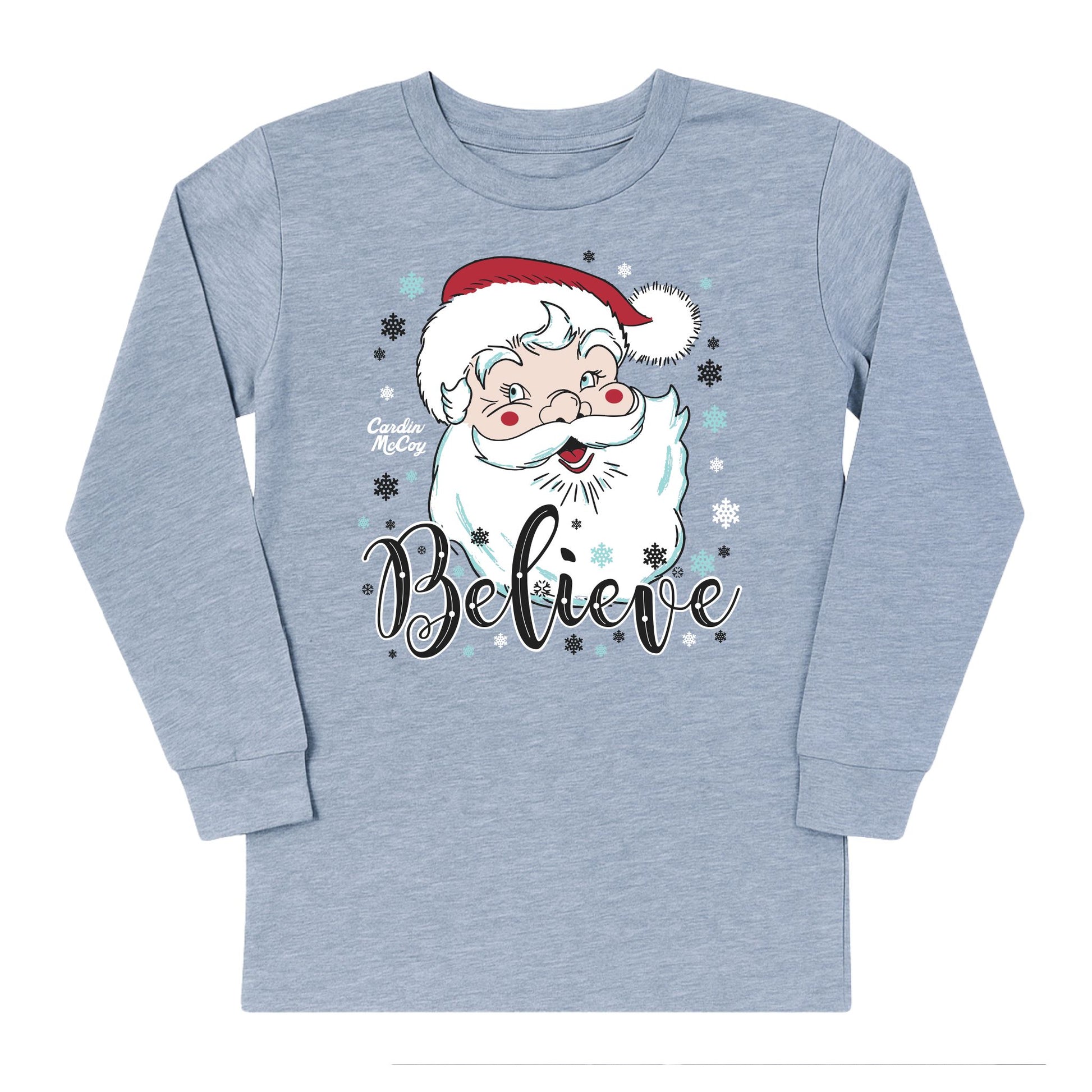 Kids' Santa Believe Front Long-Sleeve Tee Long Sleeve T-Shirt Cardin McCoy Heather Gray XXS (2/3) No Pocket