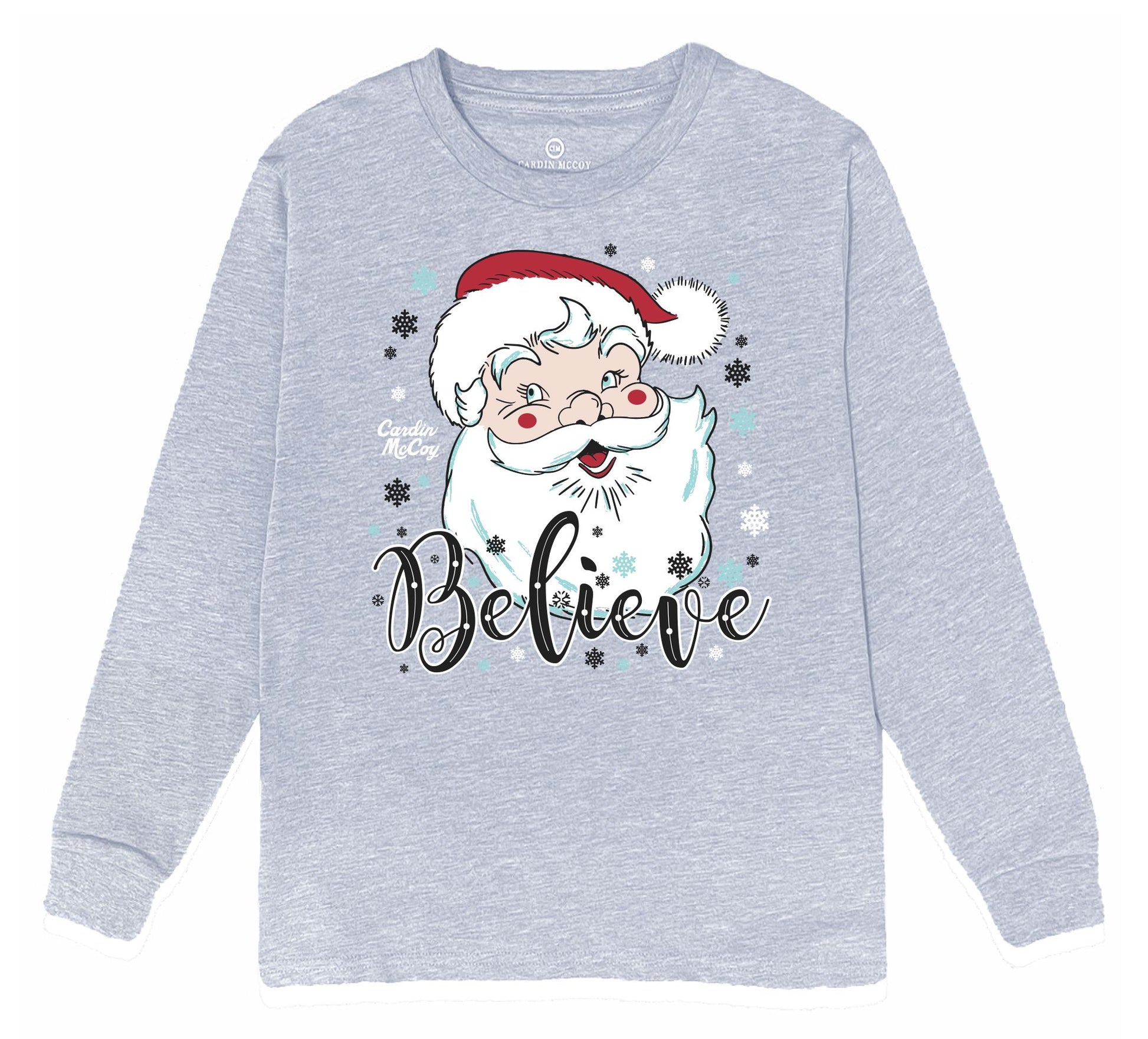 Kids' Santa Believe Front Long-Sleeve Tee Long Sleeve T-Shirt Cardin McCoy Heather Gray XXS (2/3) No Pocket