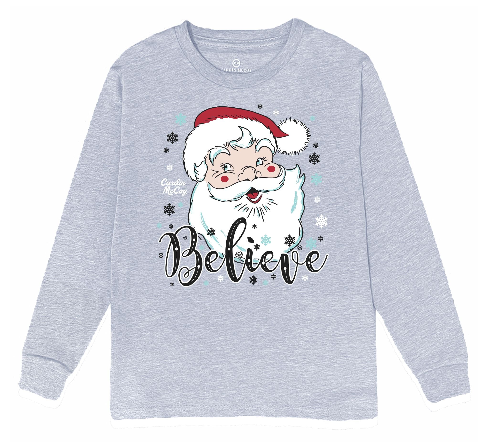 Kids' Santa Believe Front Long-Sleeve Tee Long Sleeve T-Shirt Cardin McCoy Heather Gray XXS (2/3) No Pocket