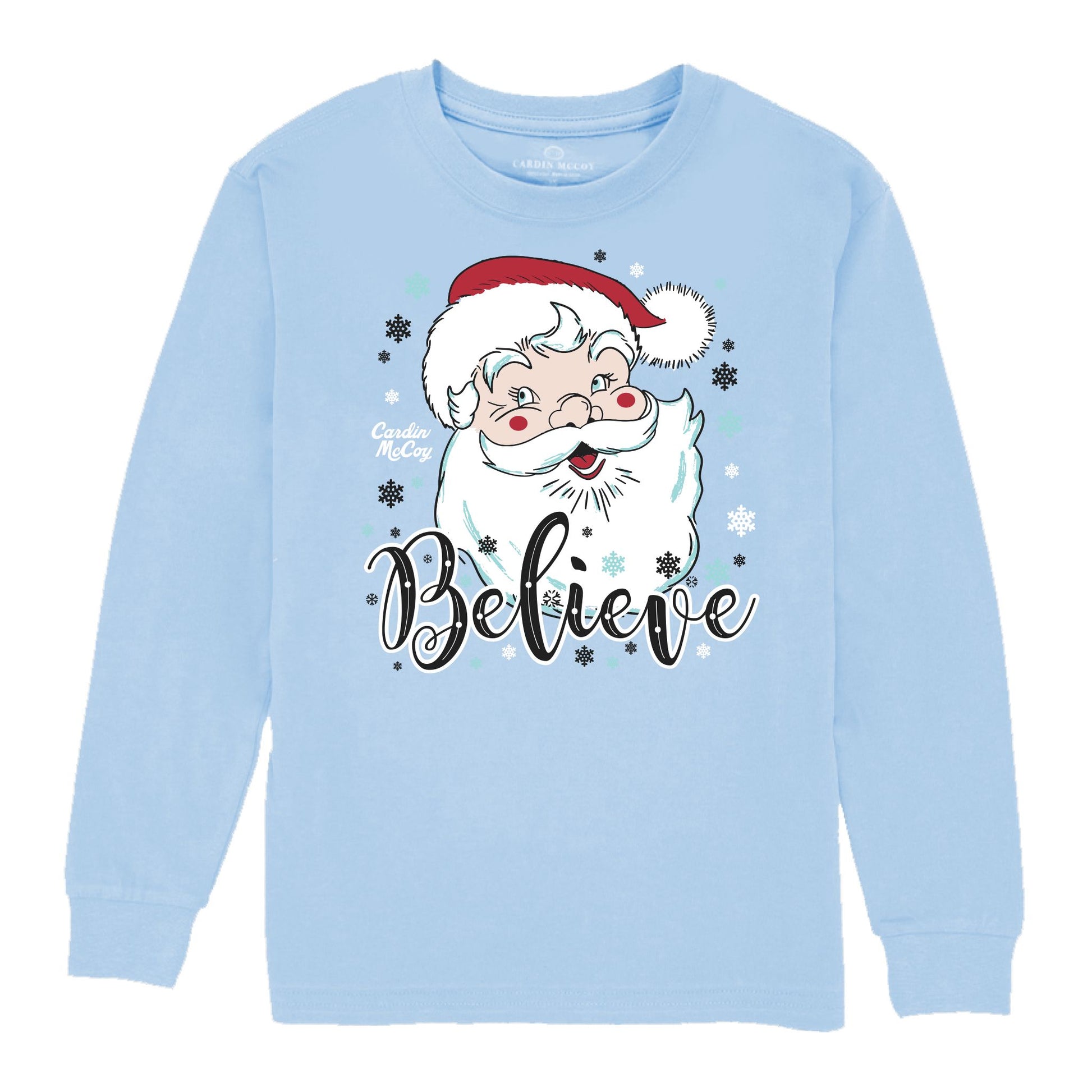 Kids' Santa Believe Front Long-Sleeve Tee Long Sleeve T-Shirt Cardin McCoy Light Blue XXS (2/3) No Pocket