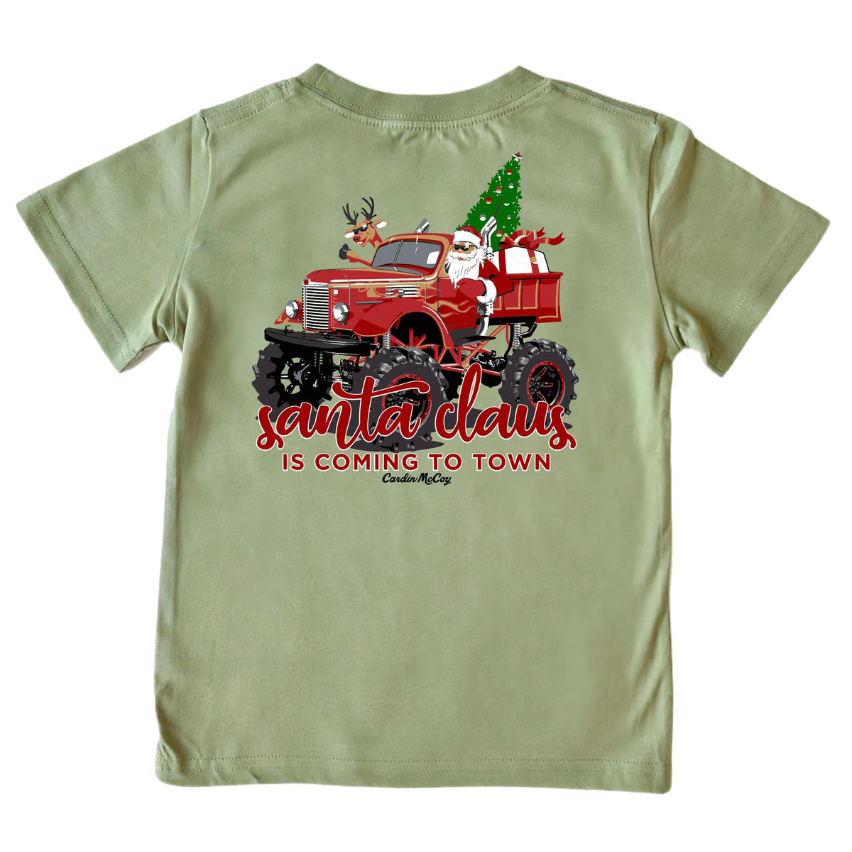 Kids' Santa Claus is Coming to Town Short-Sleeve Tee Short Sleeve T-Shirt Cardin McCoy Light Olive XXS (2/3) Pocket