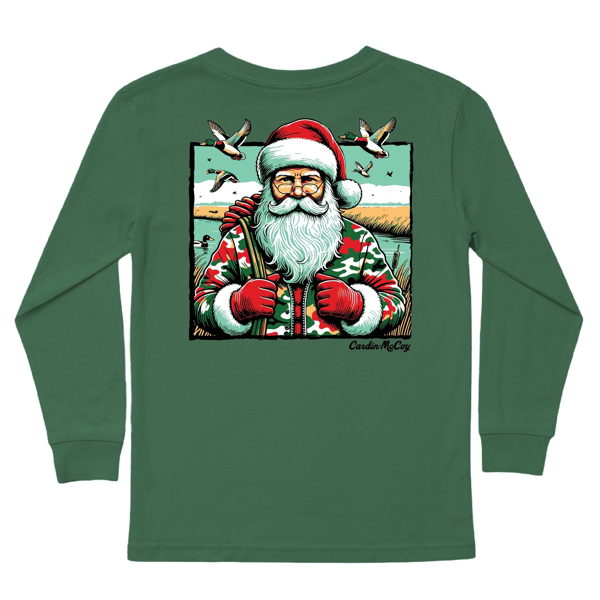 Kids' Santa Duck Hunter Long-Sleeve Tee Long Sleeve T-Shirt Cardin McCoy Dark Olive XXS (2/3) Pocket