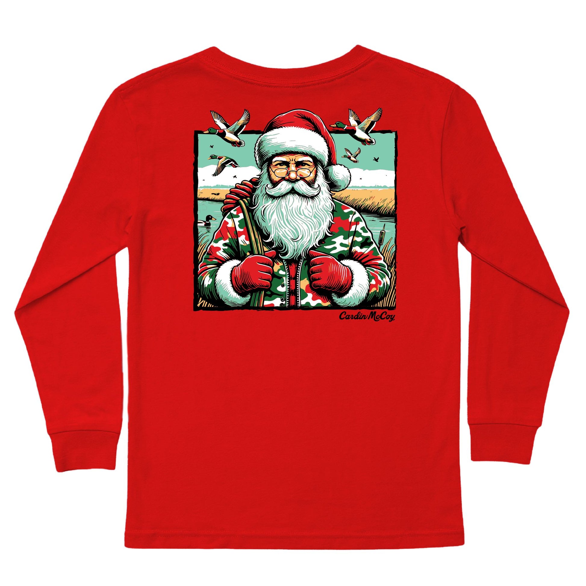 Kids' Santa Duck Hunter Long-Sleeve Tee Long Sleeve T-Shirt Cardin McCoy Red XXS (2/3) Pocket