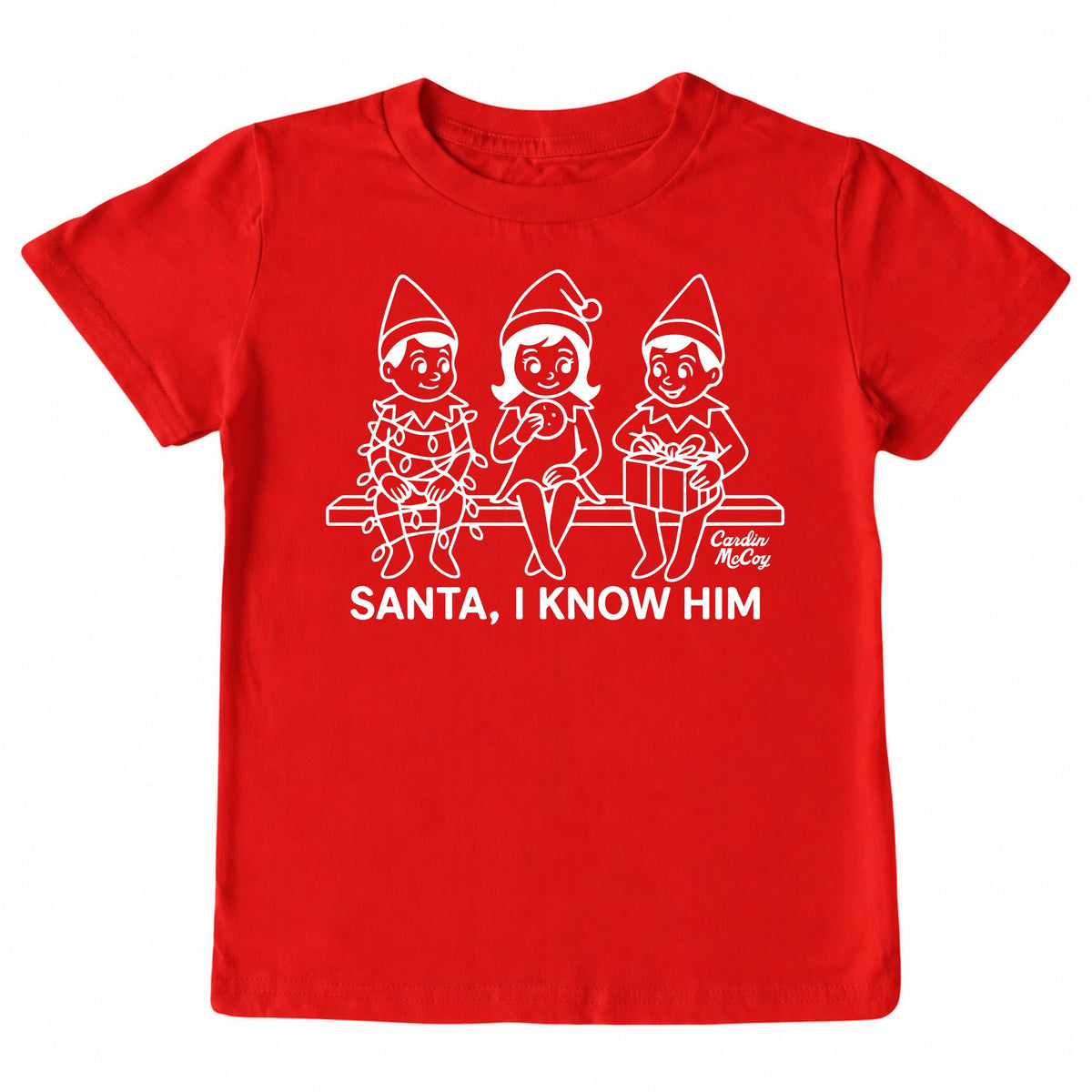 Kids' Santa I Know Him Front Short-Sleeve Tee Short Sleeve T-Shirt Cardin McCoy Red XXS (2/3) Front