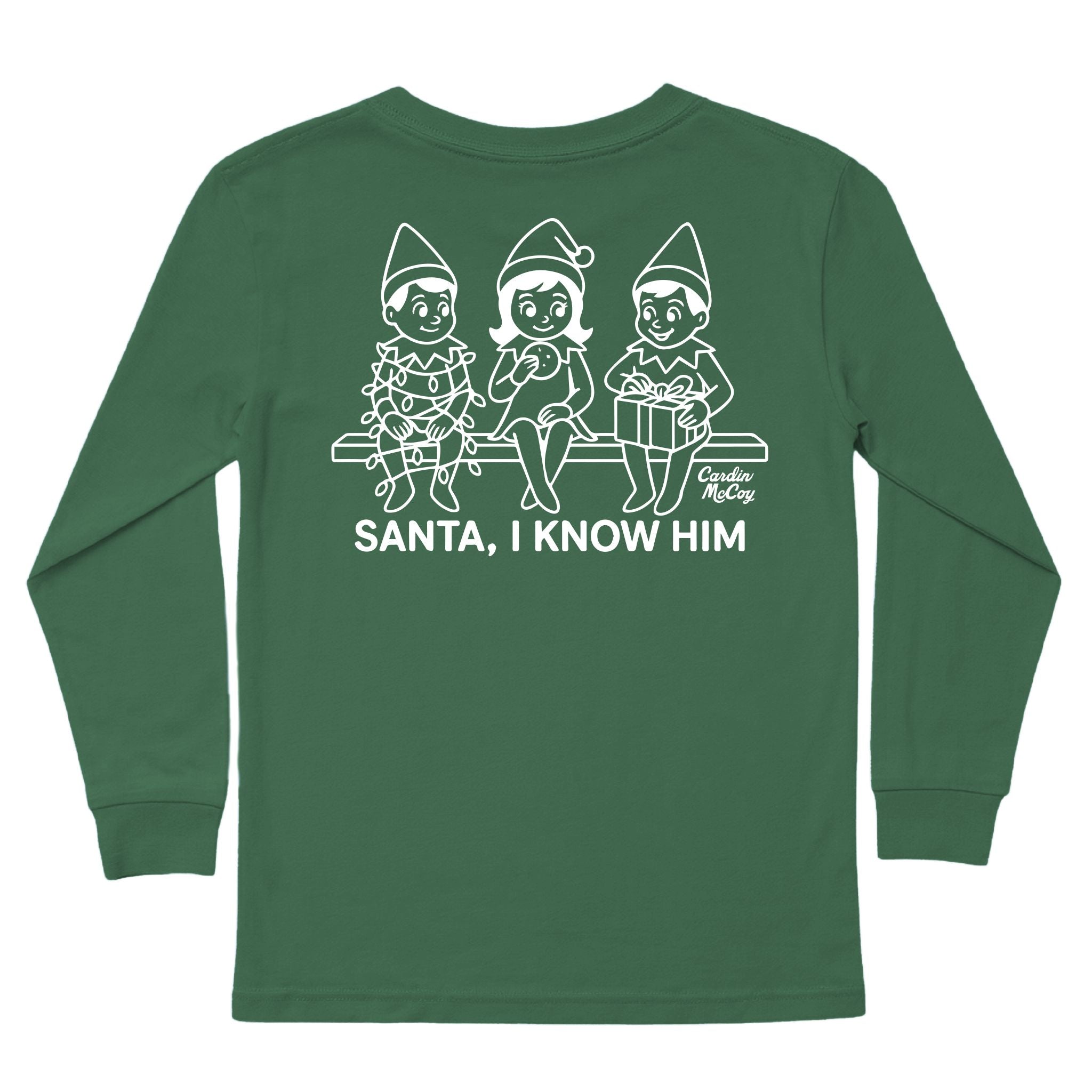 Kids' Santa I Know Him Long-Sleeve Tee Long Sleeve T-Shirt Cardin McCoy Dark Olive XXS (2/3) Pocket