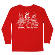 Kids' Santa I Know Him Long-Sleeve Tee Long Sleeve T-Shirt Cardin McCoy Red XXS (2/3) Pocket