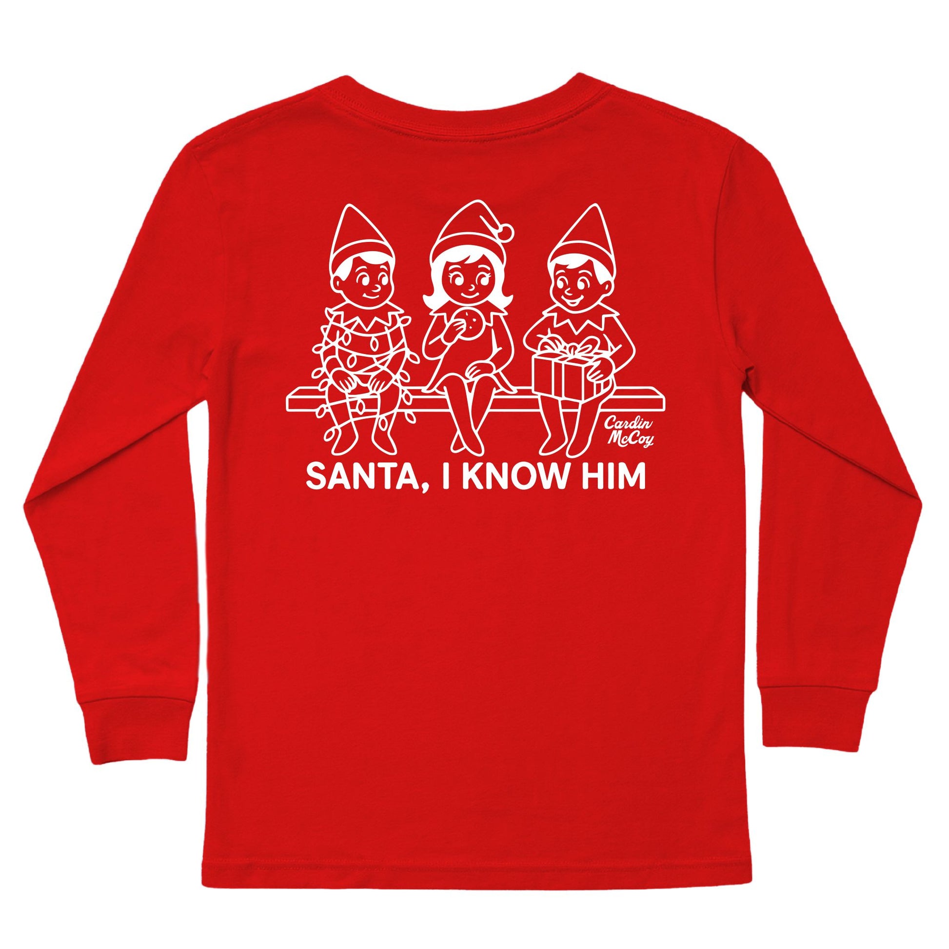Kids' Santa I Know Him Long-Sleeve Tee Long Sleeve T-Shirt Cardin McCoy Red XXS (2/3) Pocket