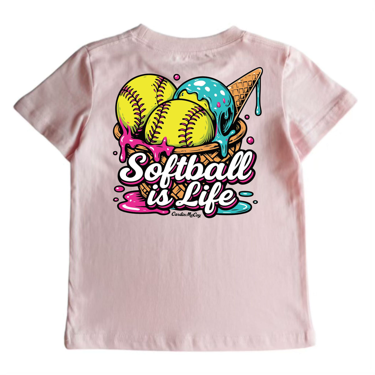 Kids' Softball is Life Short-Sleeve Tee Short Sleeve T-Shirt Cardin McCoy Light Pink XXS (2/3) Pocket