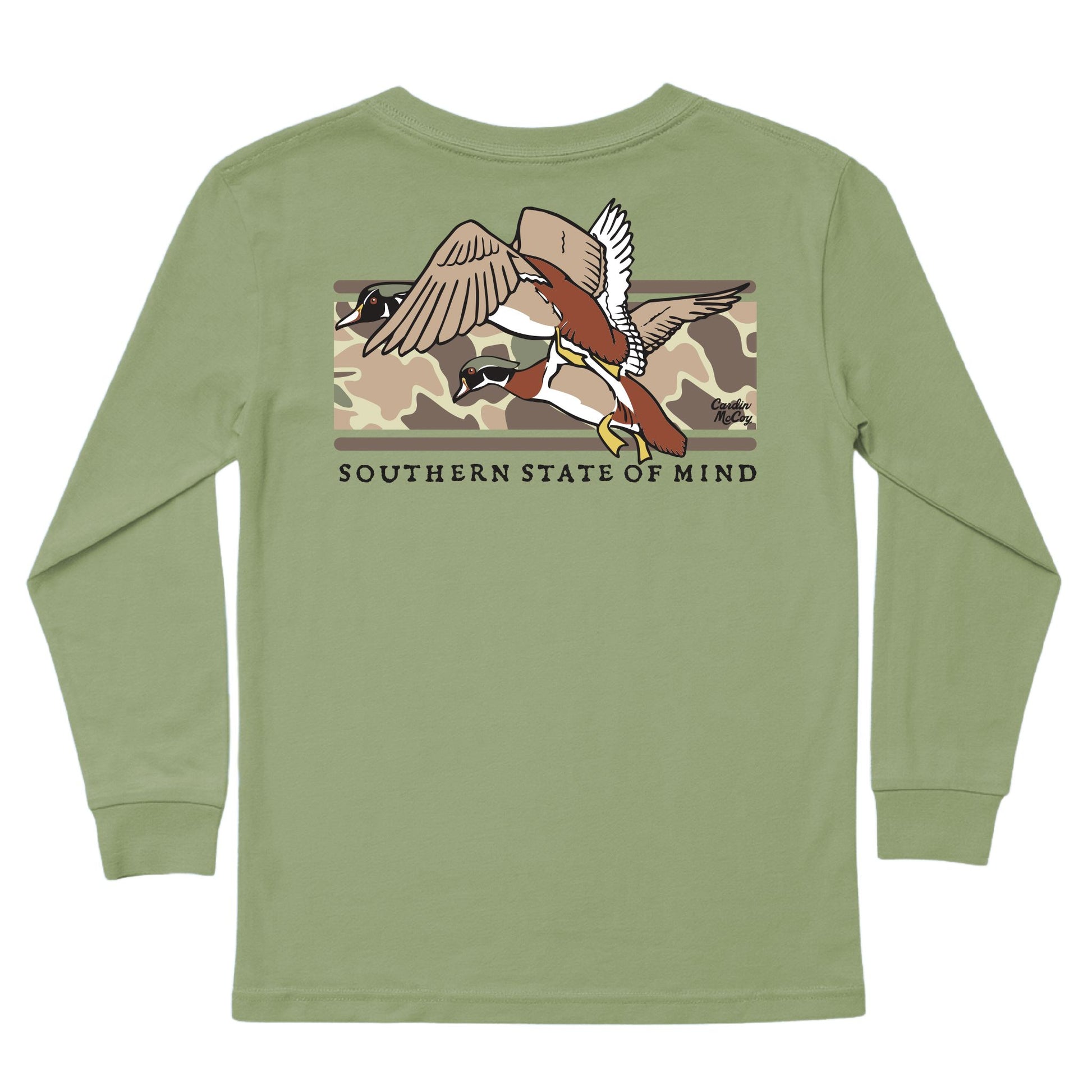 Kids' Southern State Of Mind Wood Ducks Long-Sleeve Tee Long Sleeve T-Shirt Cardin McCoy Light Olive XXS (2/3) Pocket