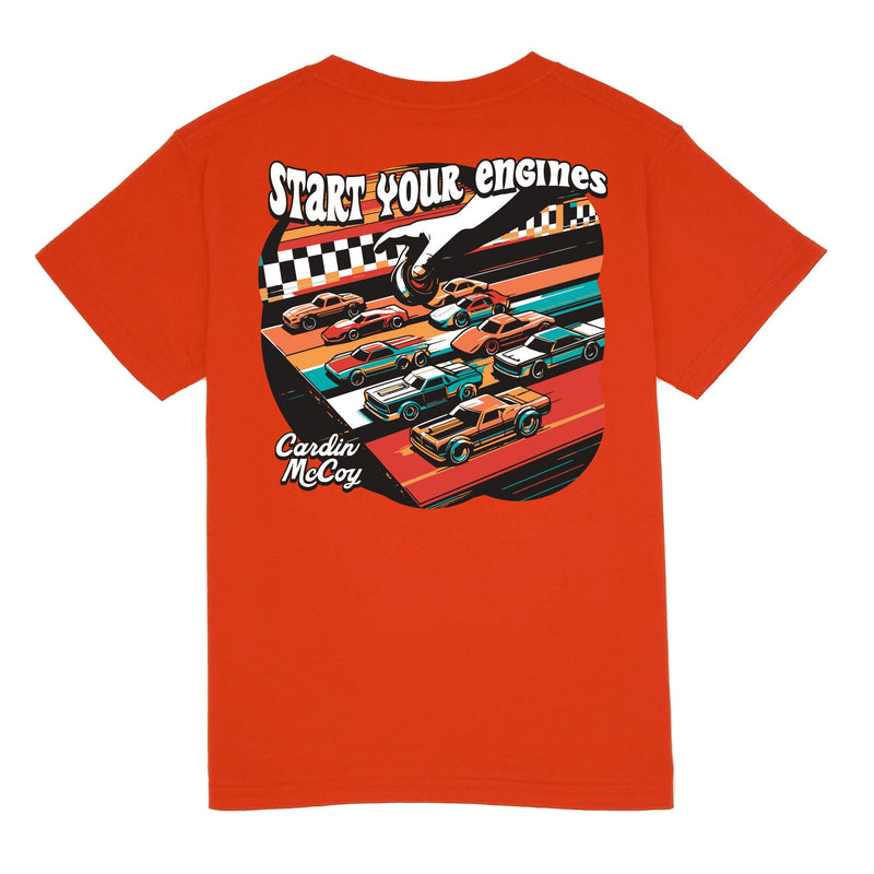 Kids' Start Your Engines Short Sleeve Tee Short Sleeve T-Shirt Cardin McCoy Burnt Orange XXS (2/3) No Pocket
