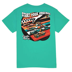 Kids' Start Your Engines Short Sleeve Tee Short Sleeve T-Shirt Cardin McCoy Teal XXS (2/3) No Pocket