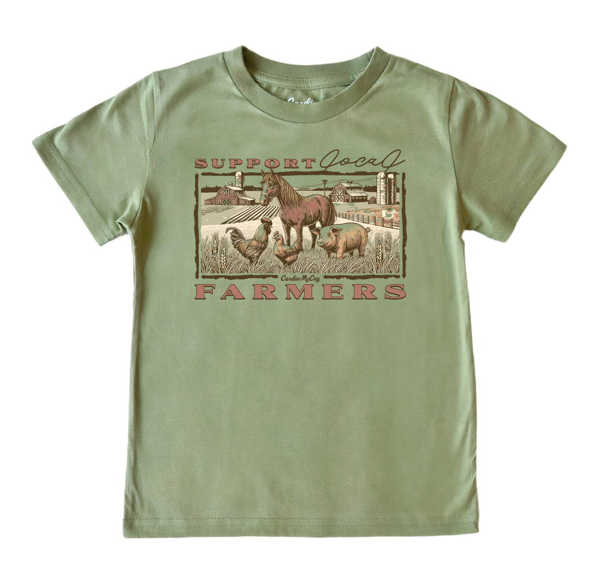 Kids' Support Local Farmers Front Short-Sleeve Tee Short Sleeve T-Shirt Cardin McCoy Light Olive XXS (2/3) No Pocket