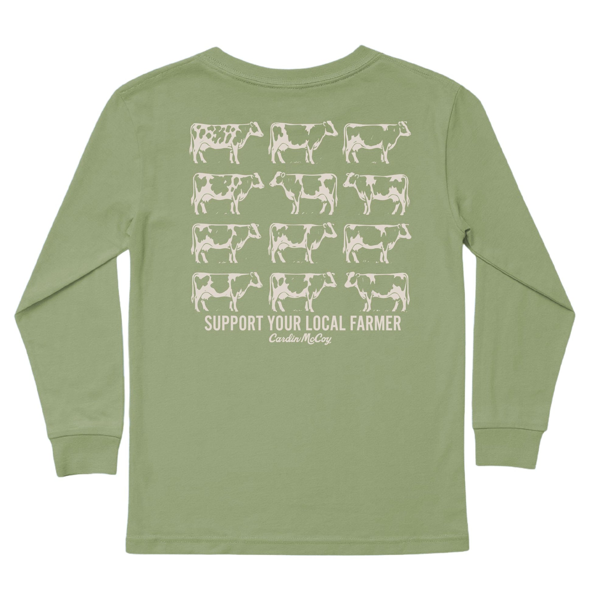 Kids' Support Your Local Farmer Sketch Long-Sleeve Tee Long Sleeve T-Shirt Cardin McCoy Light Olive XXS (2/3) Pocket
