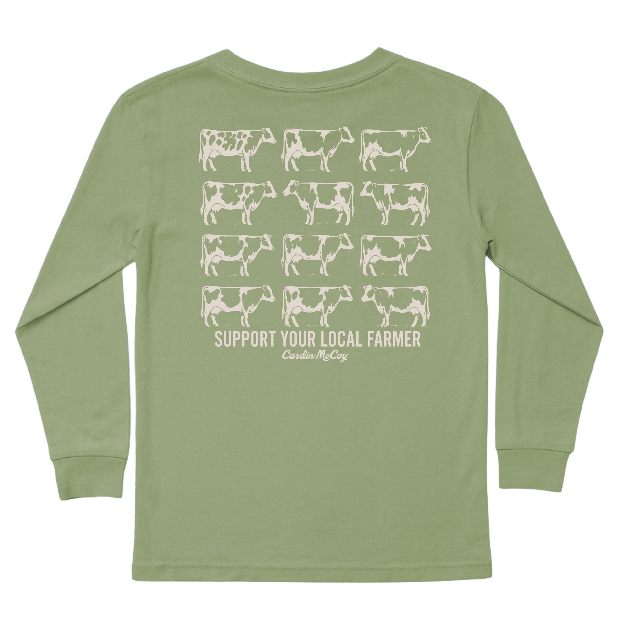 Kids' Support Your Local Farmer Sketch Long-Sleeve Tee Long Sleeve T-Shirt Cardin McCoy Light Olive XXS (2/3) Pocket