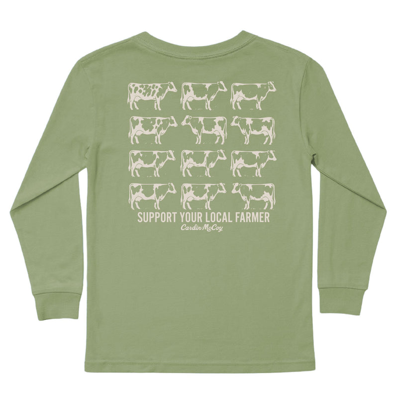 Kids' Support Your Local Farmer Sketch Long-Sleeve Tee Long Sleeve T-Shirt Cardin McCoy Light Olive XXS (2/3) Pocket