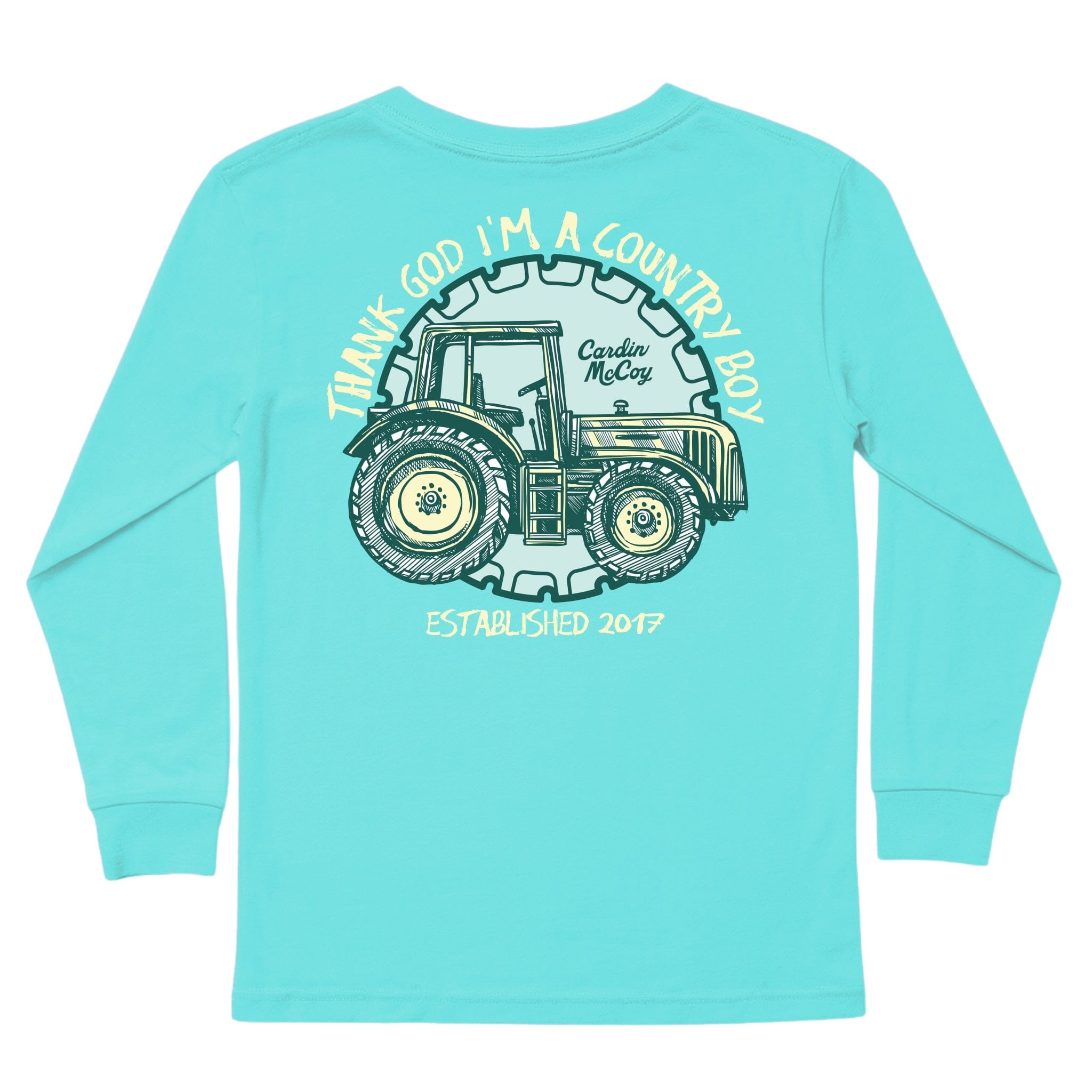 Kids' Thank God Im A Country Boy Long-Sleeve Tee Long Sleeve T-Shirt Cardin McCoy Teal XXS (2/3) Pocket
