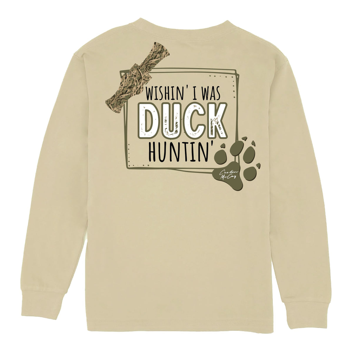 Kids' Wishin' I Was Duck Huntin' Long Sleeve Pocket Tee Long Sleeve T-Shirt Cardin McCoy Tan XXS (2/3) 