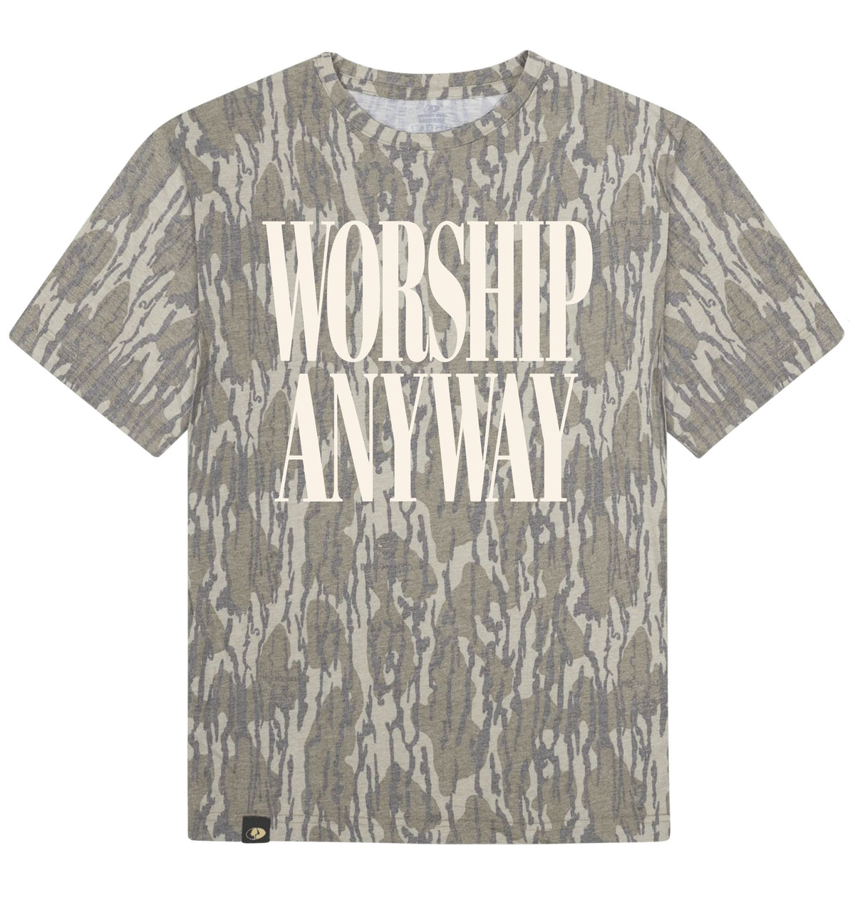 Youth Worship Anyway Mossy Oak Bottomland Washed Out Short-Sleeve Tee Long Sleeve T-Shirt Mossy Oak Original Bottomland Youth Small Front