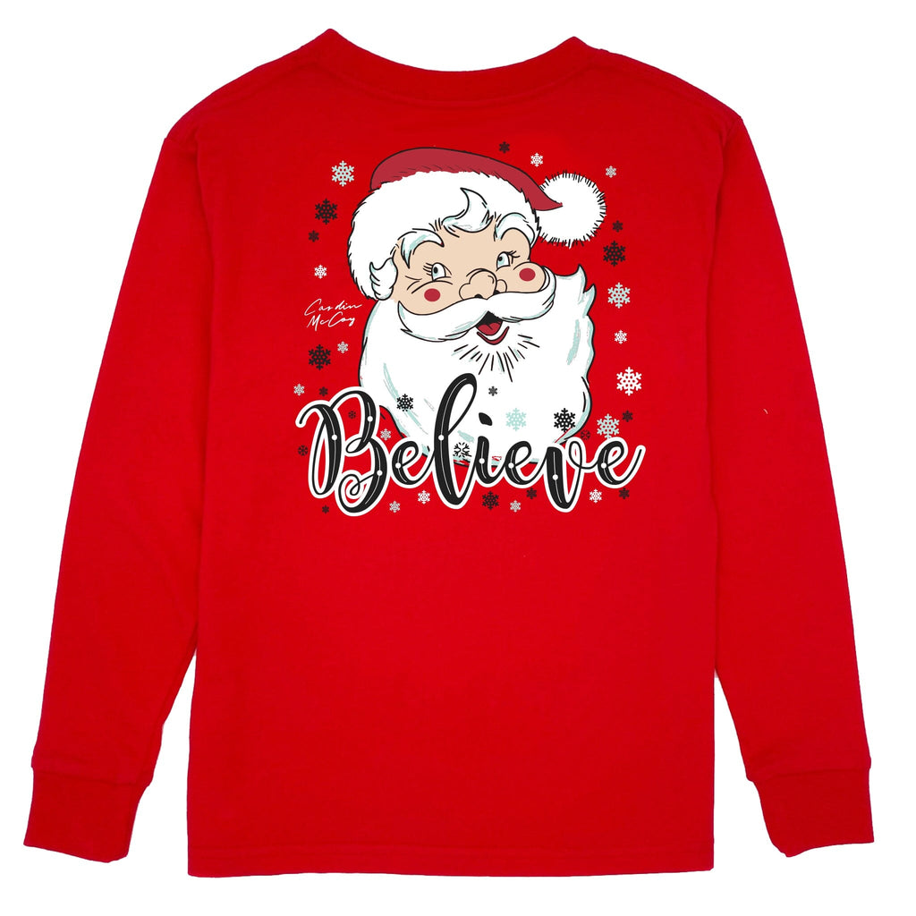 Kids' Santa Believe Long Sleeve Pocket Tee Long Sleeve T-Shirt Cardin McCoy Red XXS (2/3) 